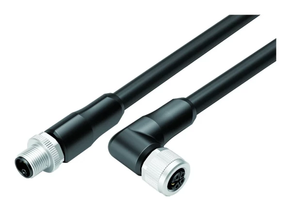 binder M12 Kabel-Stecker + Winkeldose, Polzahl: 4+FE, am Kabel angespritzt Serie 8245